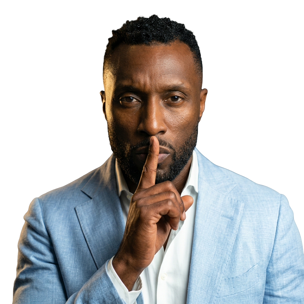 Host with finger to lips — shush